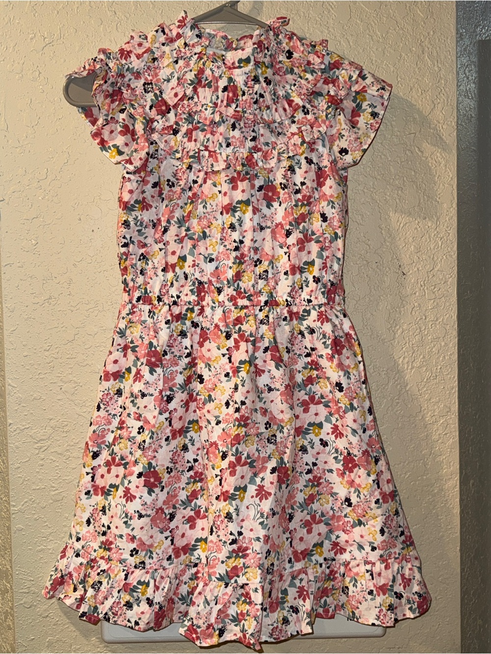 Girls' Pink Floral Ruffle Dress